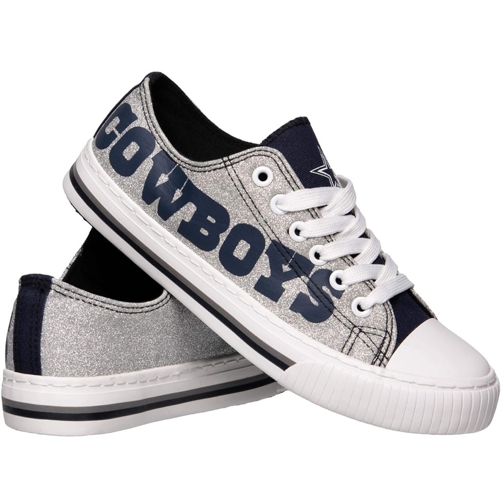 FOCO Women's NFL Team Logo Ladies Fashion Glitter Low Top Canvas Sneakers